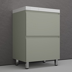 Style Line Тумба с белой раковиной Манхэттен 60 Plus эмаль олива матовая – фотография-6